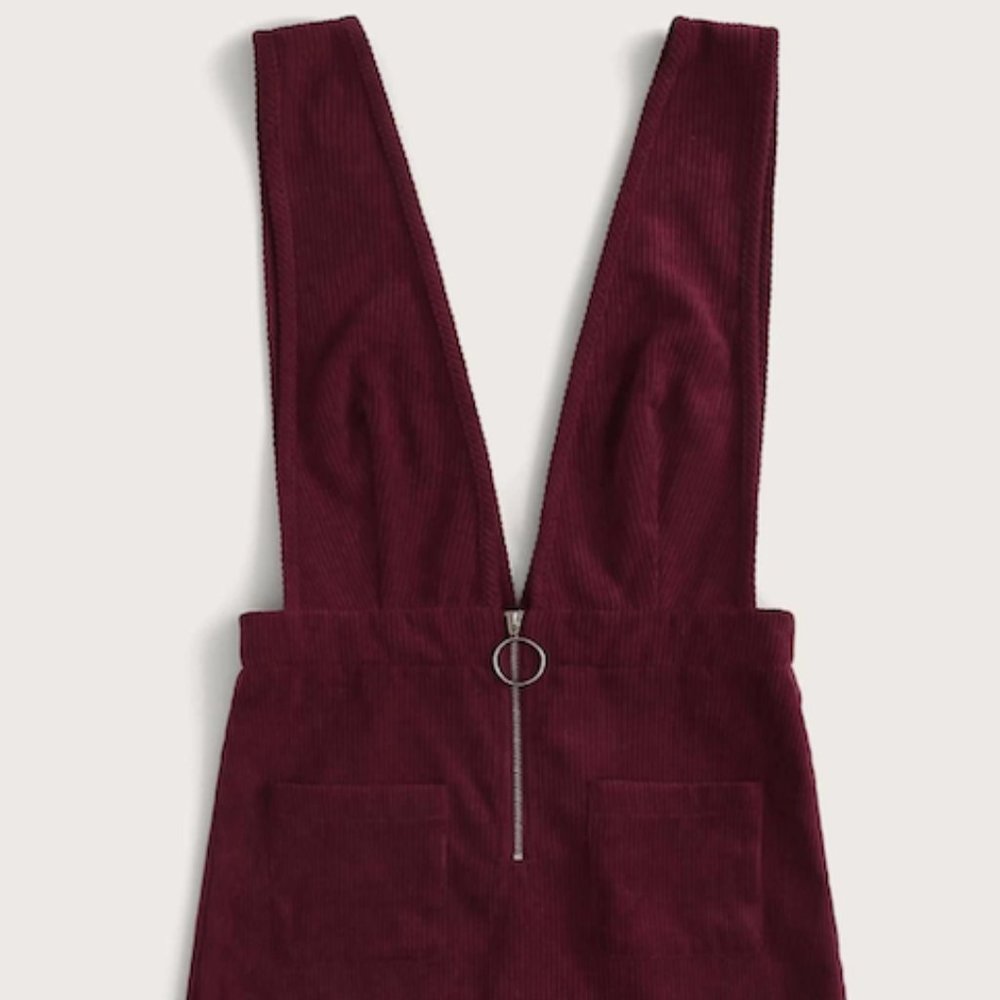 Shein Zip Front Corduroy Pinafore Mini Dress